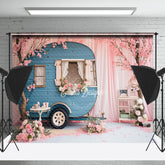 Lofaris Peach Trees Blossom RV Pink Curtain Spring Backdrop